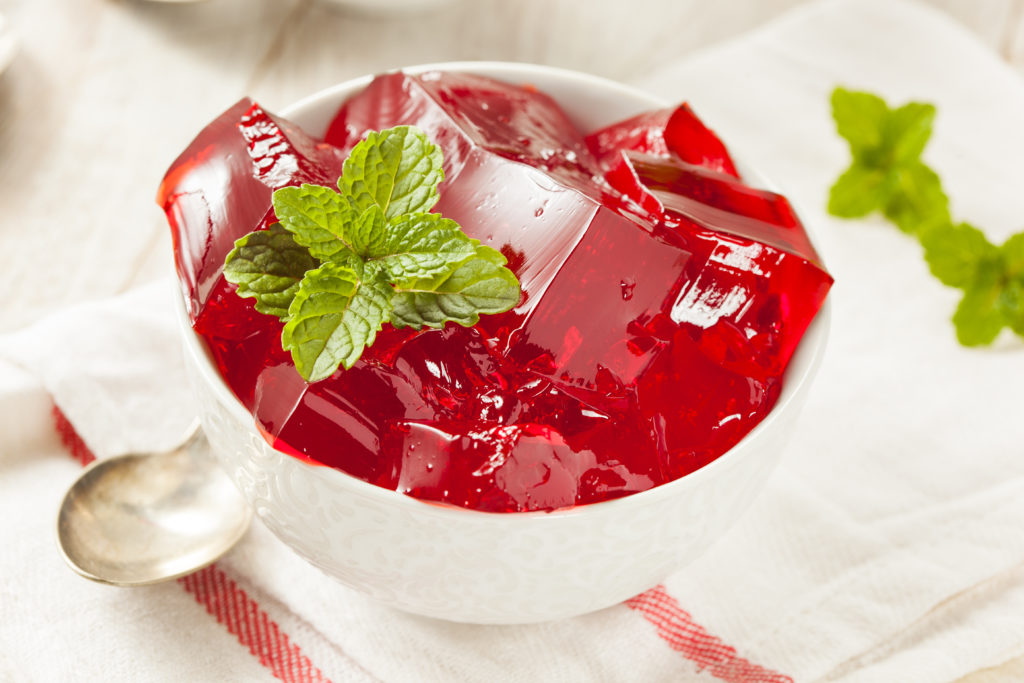 Homemade Red Cherry Gelatin Dessert in a Bowl