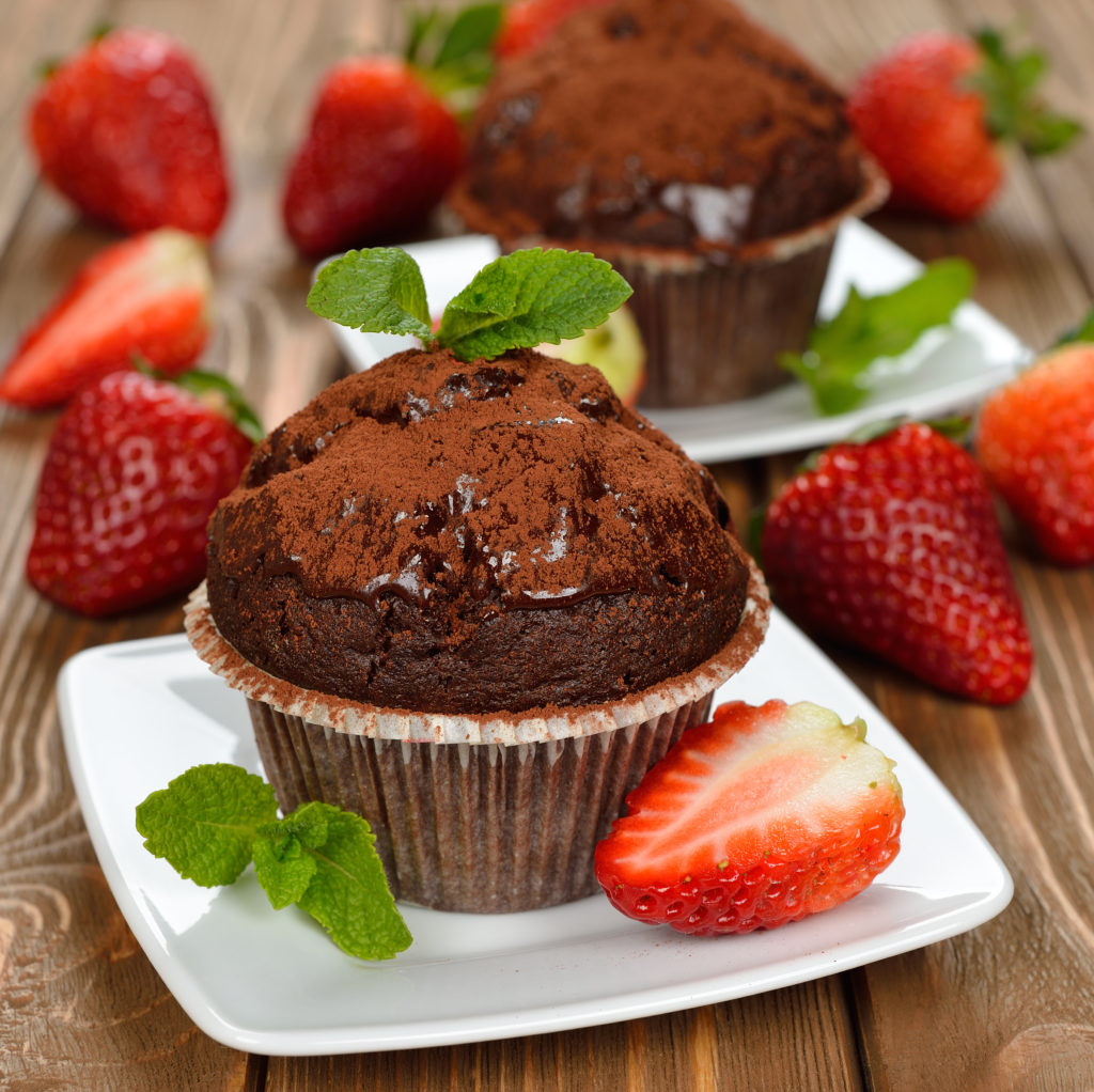 Chocolate cupcakes with strawberries
